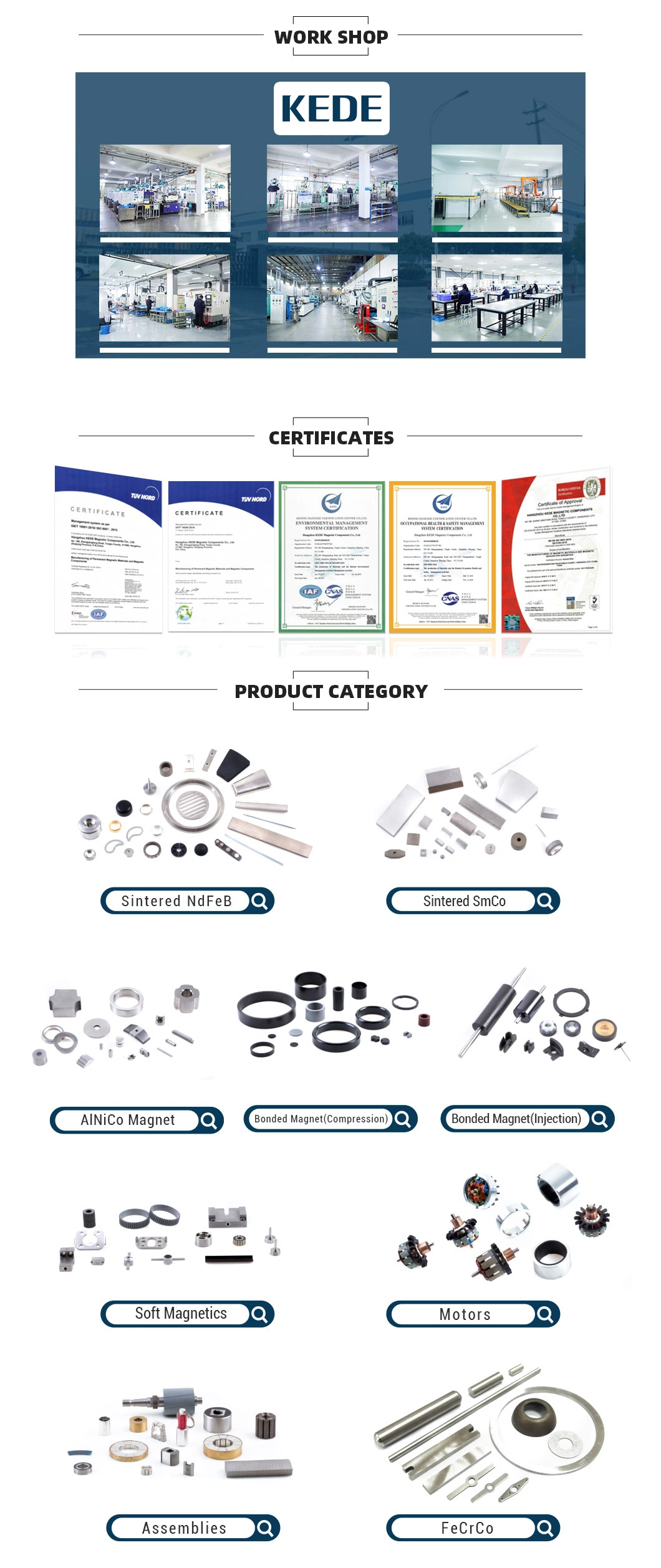 Permanent Industrial Kede Customizable Magnetic Assembly Rare Earth Magnet Ferrite with Good Service